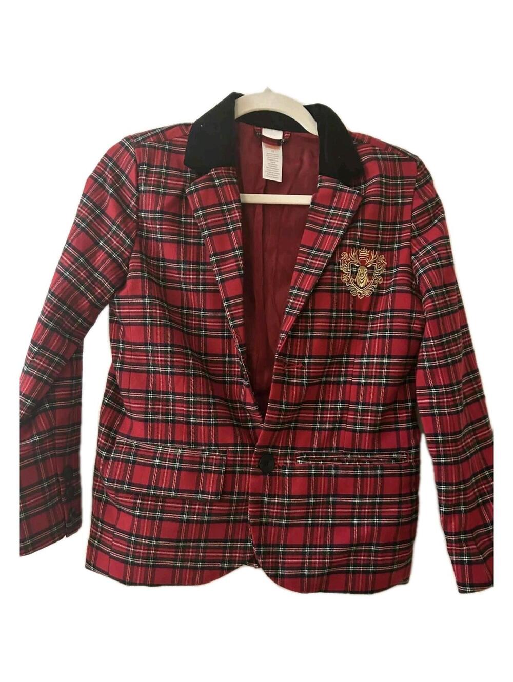 Gymboree Boys Royal Christmas Red & Black Tartan Plaid Blazer Jacket Size 12